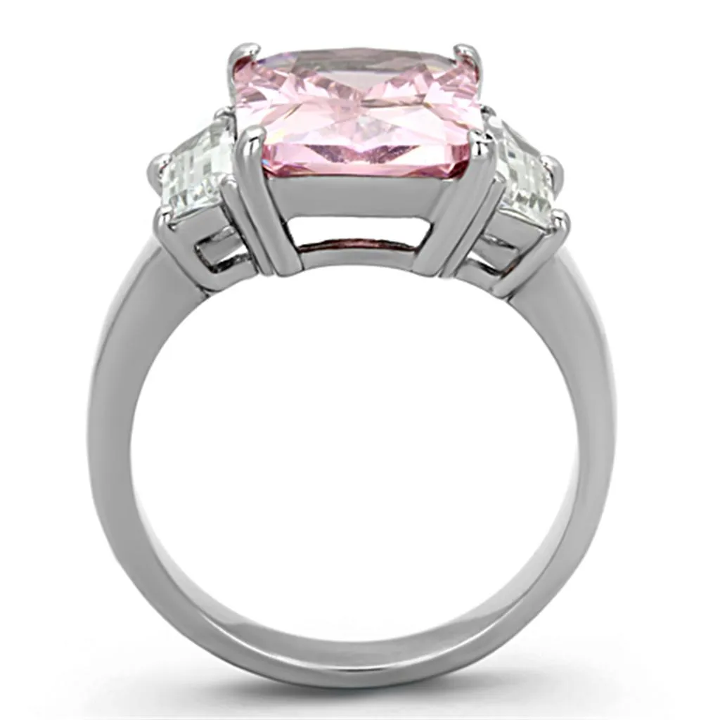 High polished (no plating) Stainless Steel Ring with AAA Grade CZ in Rose for Women Style TK1224