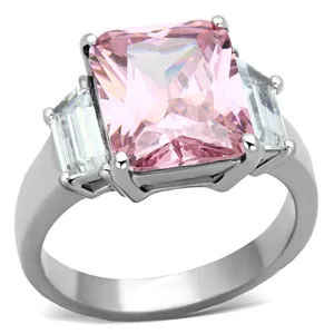 High polished (no plating) Stainless Steel Ring with AAA Grade CZ in Rose for Women Style TK1224