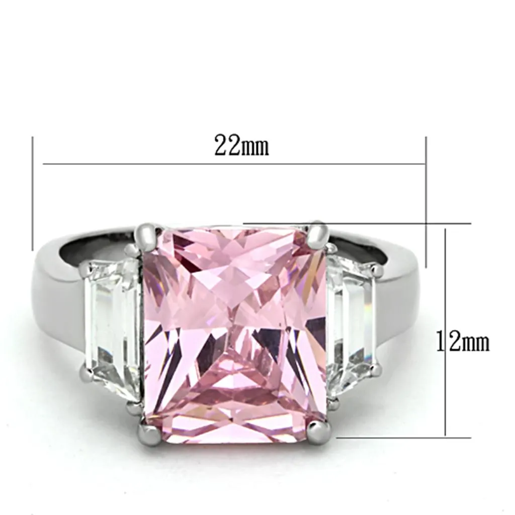 High polished (no plating) Stainless Steel Ring with AAA Grade CZ in Rose for Women Style TK1224