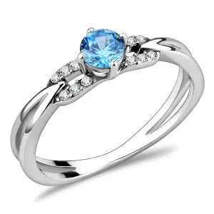 High polished (no plating) Stainless Steel Ring with AAA Grade CZ in Sea Blue for Women Style DA116