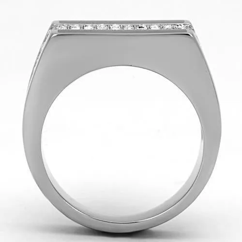 High polished (no plating) Stainless Steel Ring with Top Grade Crystal in Clear for Women Style TK1048