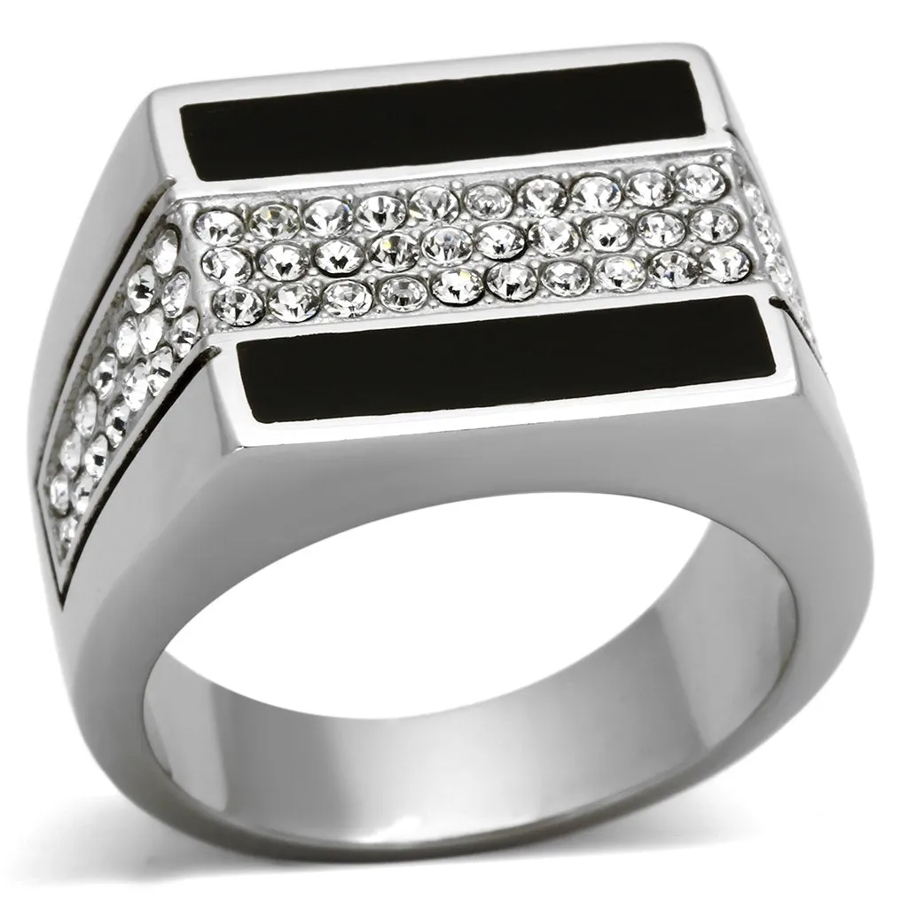 High polished (no plating) Stainless Steel Ring with Top Grade Crystal in Clear for Women Style TK1048