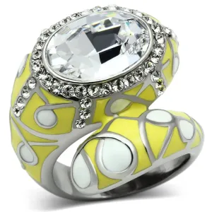 High polished (no plating) Stainless Steel Ring with Top Grade Crystal in Clear for Women Style TK643