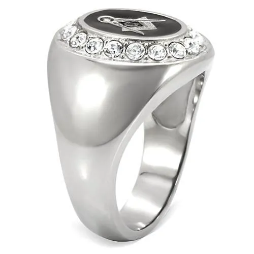 High polished (no plating) Stainless Steel Ring with Top Grade Crystal in Clear for Women Style TK8X023