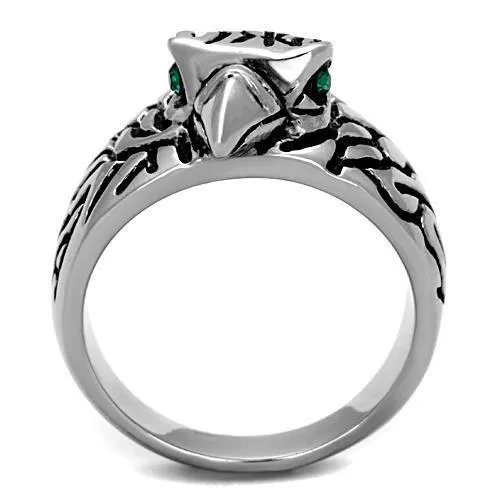 High polished (no plating) Stainless Steel Ring with Top Grade Crystal in Emerald for Women Style TK1600