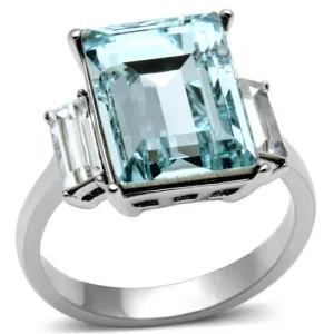 High polished (no plating) Stainless Steel Ring with Top Grade Crystal in Sea Blue for Women Style TK1862