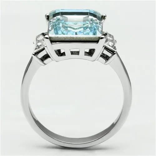 High polished (no plating) Stainless Steel Ring with Top Grade Crystal in Sea Blue for Women Style TK1862