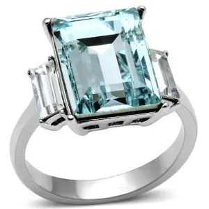 High polished (no plating) Stainless Steel Ring with Top Grade Crystal in Sea Blue for Women Style TK650