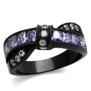 IP Black(Ion Plating) Stainless Steel Ring with AAA Grade CZ in Amethyst for Women Style TK2140