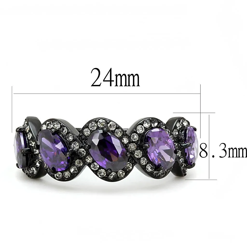 IP Black(Ion Plating) Stainless Steel Ring with AAA Grade CZ in Amethyst for Women Style TK3051