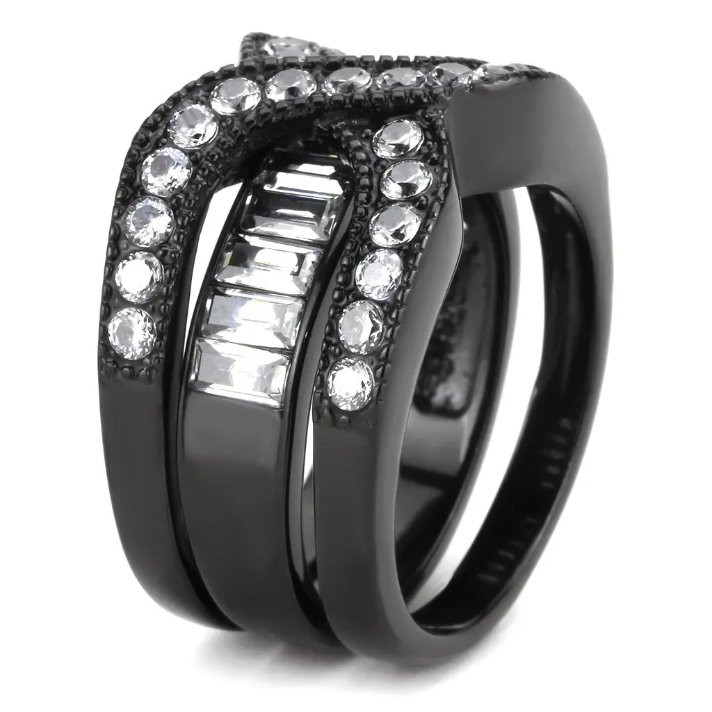 IP Black(Ion Plating) Stainless Steel Ring with AAA Grade CZ in Clear for Women Style TK3694