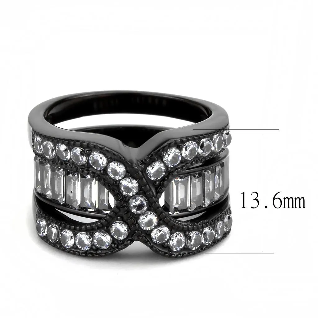 IP Black(Ion Plating) Stainless Steel Ring with AAA Grade CZ in Clear for Women Style TK3694