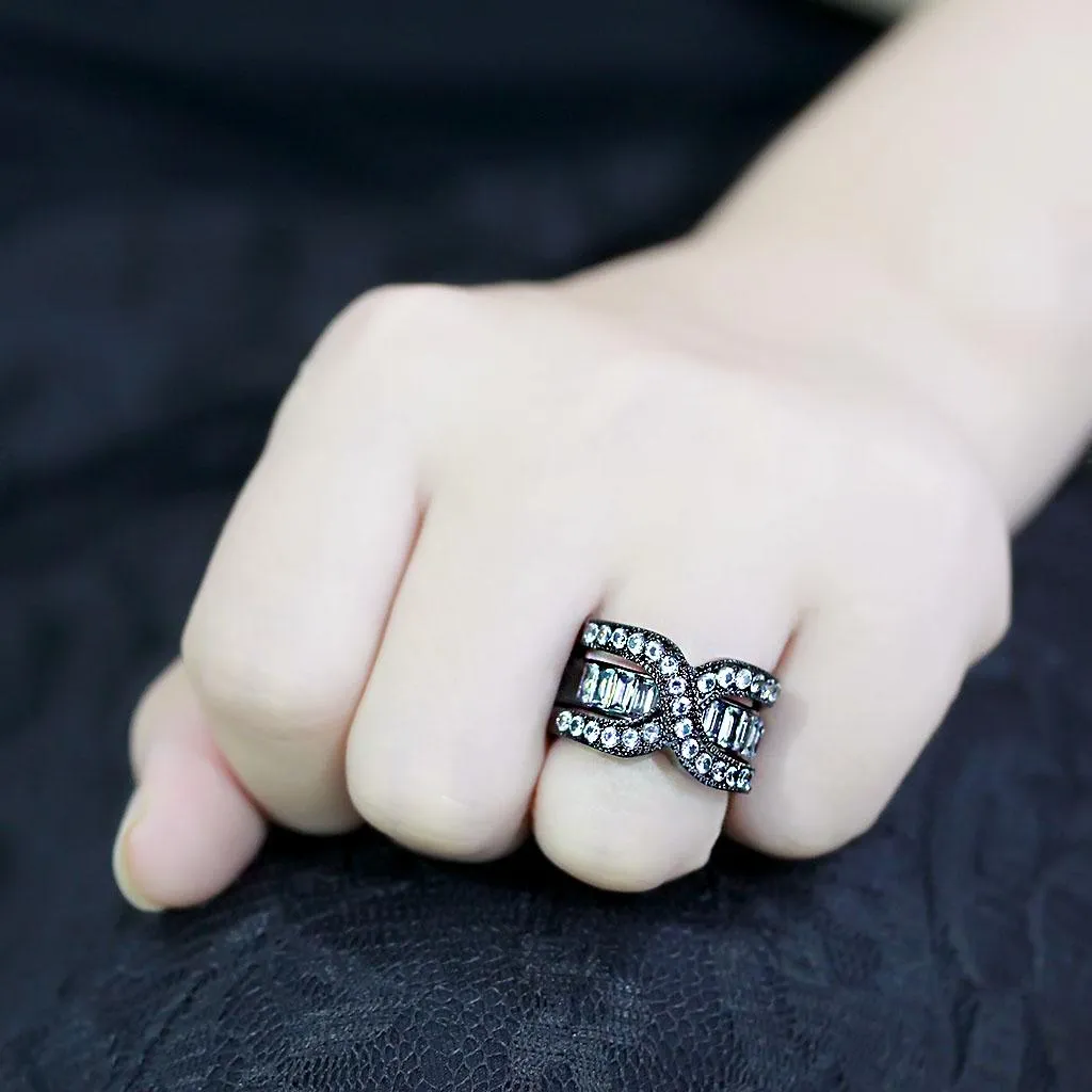 IP Black(Ion Plating) Stainless Steel Ring with AAA Grade CZ in Clear for Women Style TK3694