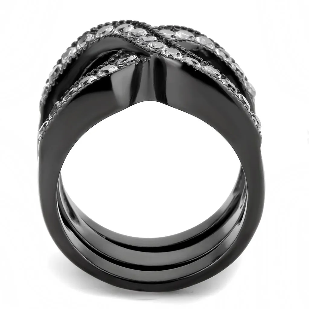 IP Black(Ion Plating) Stainless Steel Ring with AAA Grade CZ in Clear for Women Style TK3694