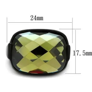 IP Black(Ion Plating) Stainless Steel Ring with AAA Grade CZ in Olivine color for Women Style TK2639