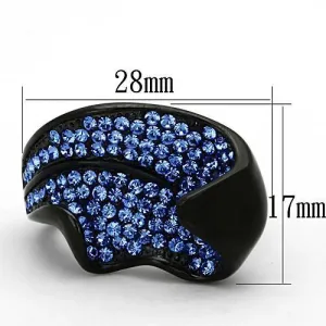 IP Black(Ion Plating) Stainless Steel Ring with Top Grade Crystal in Sapphire for Women Style TK1362