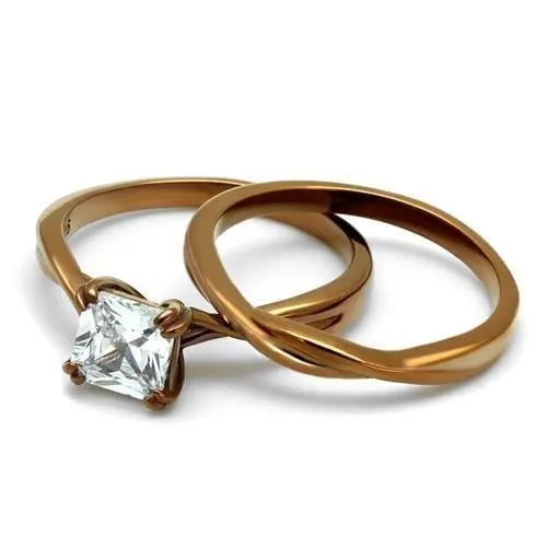 IP Coffee light Stainless Steel Ring with AAA Grade CZ in Clear for Women Style TK2964