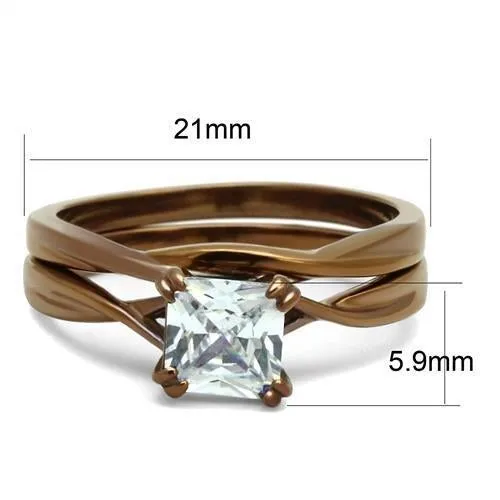 IP Coffee light Stainless Steel Ring with AAA Grade CZ in Clear for Women Style TK2964