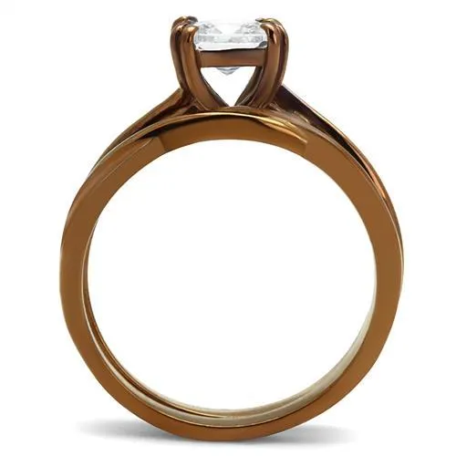 IP Coffee light Stainless Steel Ring with AAA Grade CZ in Clear for Women Style TK2964