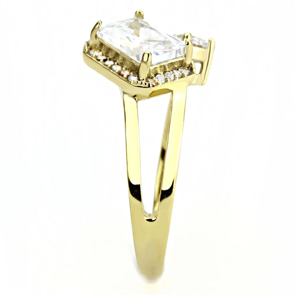 IP Gold(Ion Plating) Stainless Steel Ring with AAA Grade CZ in Clear for Women Style DA173