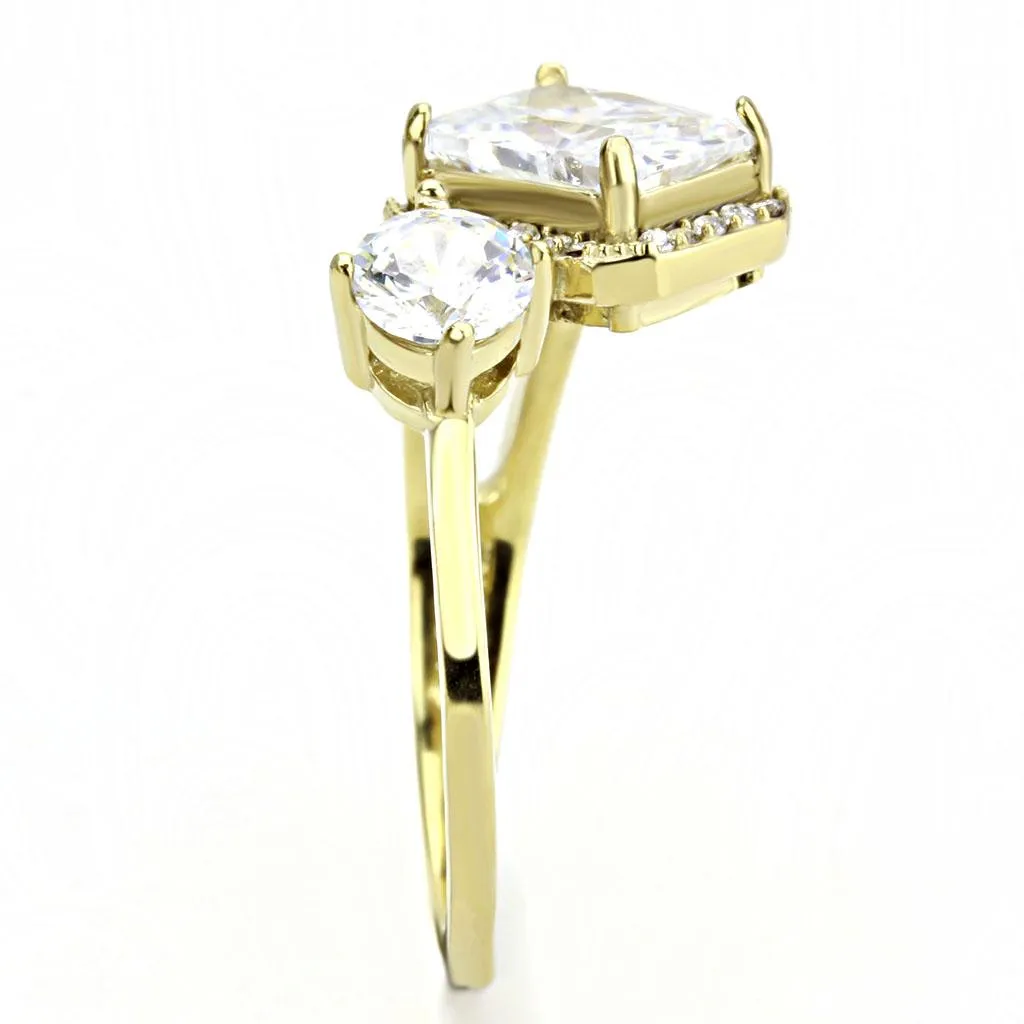 IP Gold(Ion Plating) Stainless Steel Ring with AAA Grade CZ in Clear for Women Style DA173