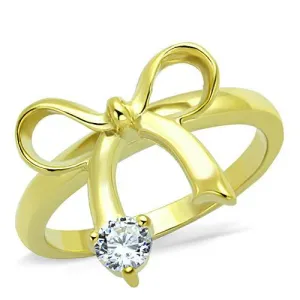 IP Gold(Ion Plating) Stainless Steel Ring with AAA Grade CZ in Clear for Women Style TK1585