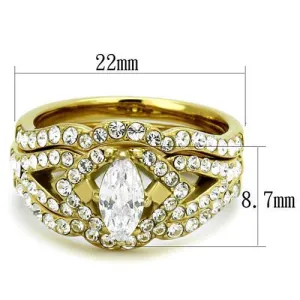 IP Gold(Ion Plating) Stainless Steel Ring with AAA Grade CZ in Clear for Women Style TK2743