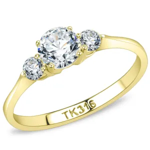 IP Gold(Ion Plating) Stainless Steel Ring with AAA Grade CZ in Clear for Women Style TK3668