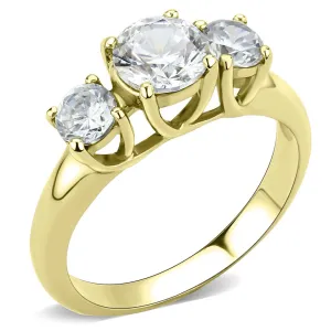 IP Gold(Ion Plating) Stainless Steel Ring with AAA Grade CZ in Clear for Women Style TK3673