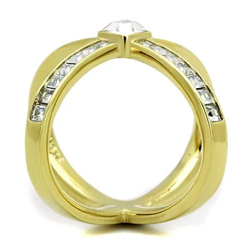 IP Gold(Ion Plating) Stainless Steel Ring with Top Grade Crystal in Clear for Women Style TK1726