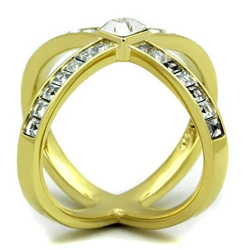 IP Gold(Ion Plating) Stainless Steel Ring with Top Grade Crystal in Clear for Women Style TK1726