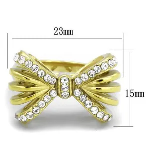 IP Gold(Ion Plating) Stainless Steel Ring with Top Grade Crystal in Clear for Women Style TK2128