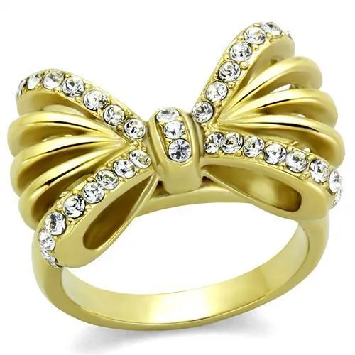 IP Gold(Ion Plating) Stainless Steel Ring with Top Grade Crystal in Clear for Women Style TK2128