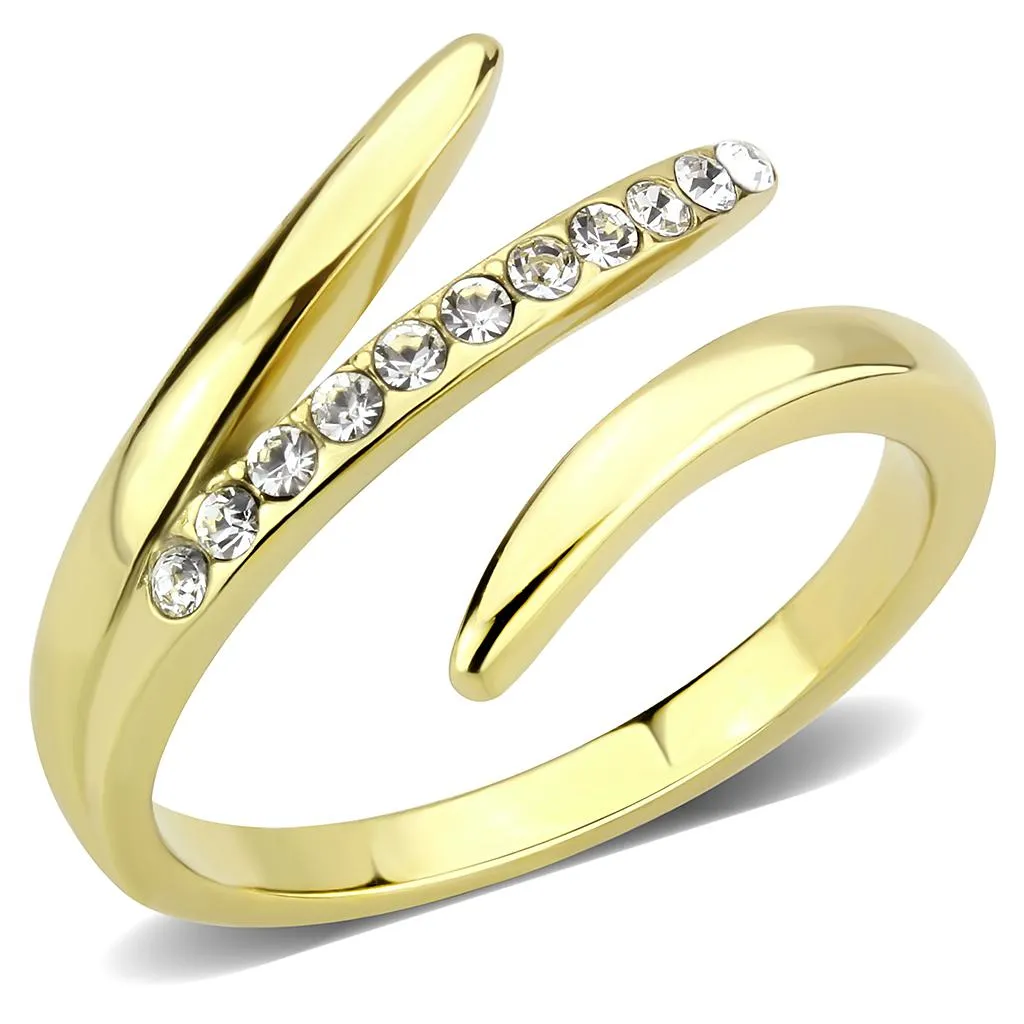 IP Gold(Ion Plating) Stainless Steel Ring with Top Grade Crystal in Clear for Women Style TK3590