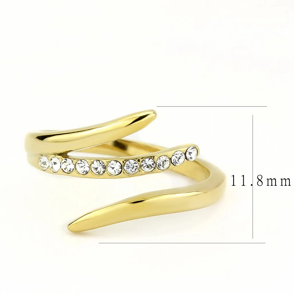 IP Gold(Ion Plating) Stainless Steel Ring with Top Grade Crystal in Clear for Women Style TK3590