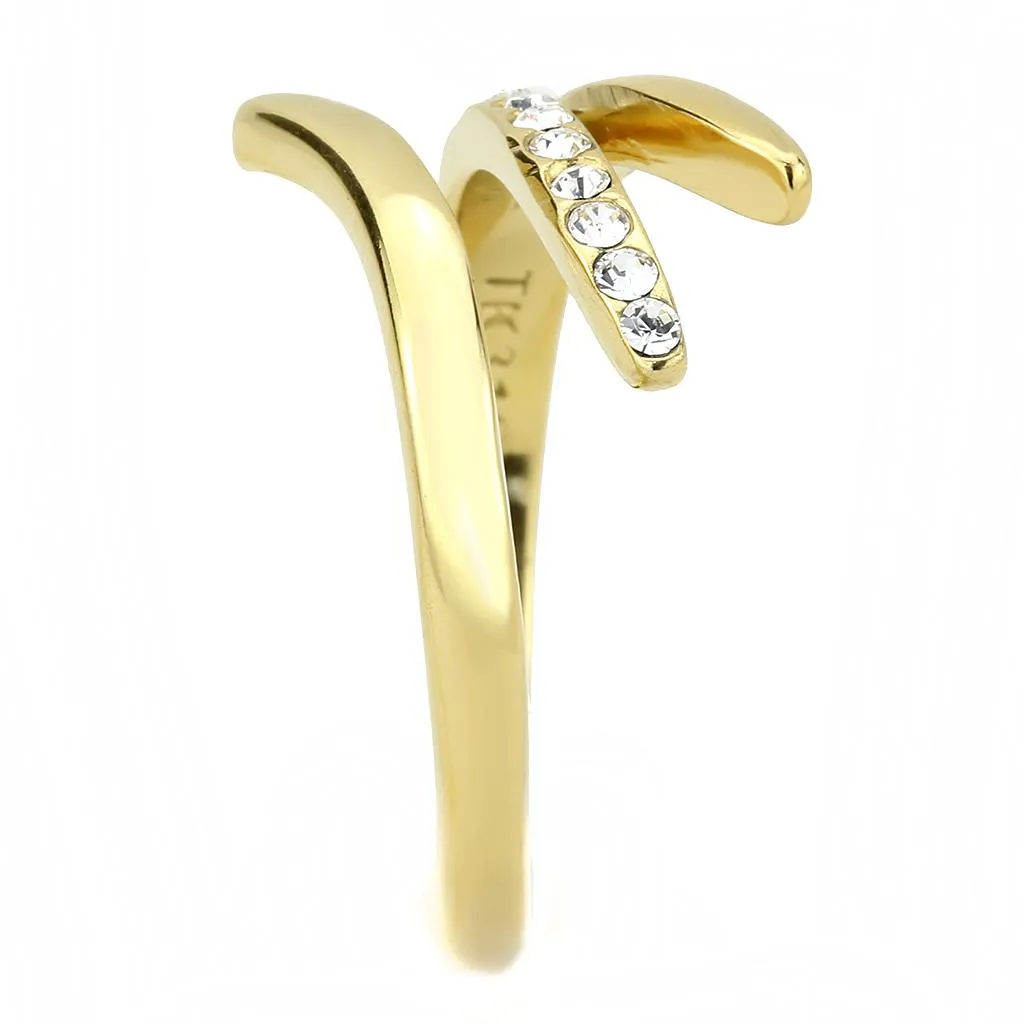 IP Gold(Ion Plating) Stainless Steel Ring with Top Grade Crystal in Clear for Women Style TK3590