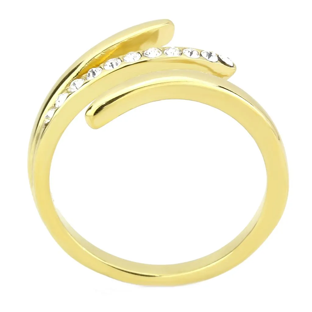 IP Gold(Ion Plating) Stainless Steel Ring with Top Grade Crystal in Clear for Women Style TK3590