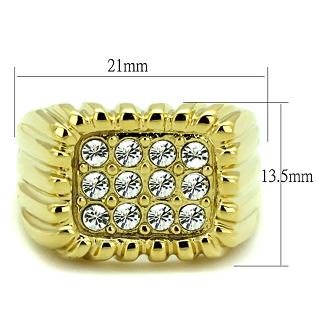 IP Gold(Ion Plating) Stainless Steel Ring with Top Grade Crystal in Clear for Women Style TK940G