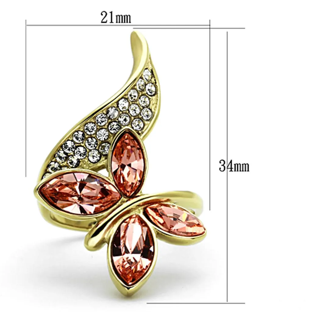 IP Gold(Ion Plating) Stainless Steel Ring with Top Grade Crystal in Light Peach for Women Style TK1288