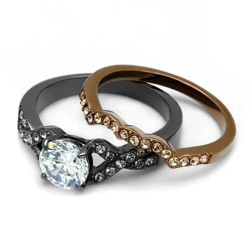 IP Light Black & IP Light coffee Stainless Steel Ring with AAA Grade CZ in Clear for Women Style TK2958