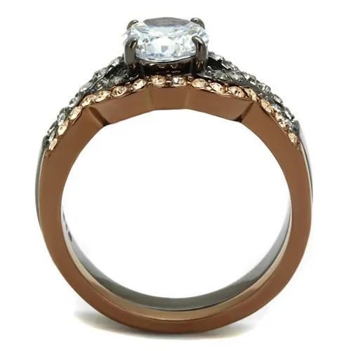 IP Light Black & IP Light coffee Stainless Steel Ring with AAA Grade CZ in Clear for Women Style TK2958