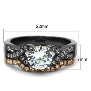 IP Light Black & IP Light coffee Stainless Steel Ring with AAA Grade CZ in Clear for Women Style TK2958