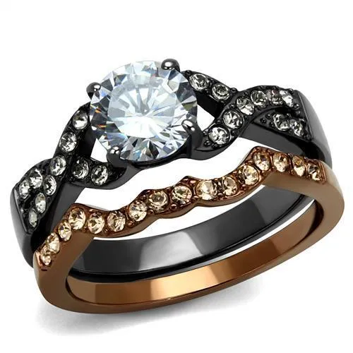 IP Light Black & IP Light coffee Stainless Steel Ring with AAA Grade CZ in Clear for Women Style TK2958