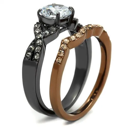 IP Light Black & IP Light coffee Stainless Steel Ring with AAA Grade CZ in Clear for Women Style TK2958