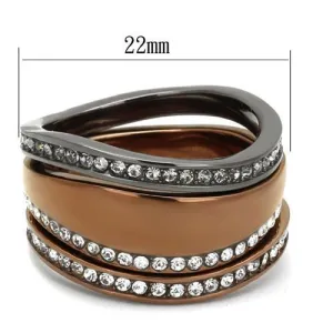 IP Light Black & IP Light coffee Stainless Steel Ring with Top Grade Crystal in Black Diamond for Women Style TK3082