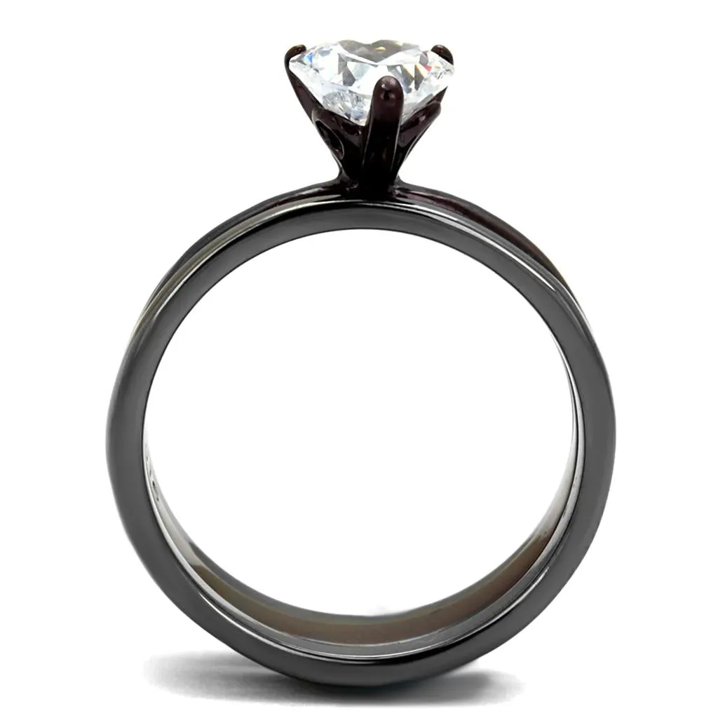 IP Light Black (IP Gun) & IP Dark Brown (IP coffee) Stainless Steel Ring with AAA Grade CZ in Clear for Women Style TK1274DC