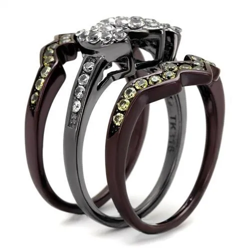 IP Light Black (IP Gun) & IP Dark Brown (IP coffee) Stainless Steel Ring with AAA Grade CZ in Clear for Women Style TK1869LJ