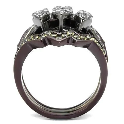 IP Light Black (IP Gun) & IP Dark Brown (IP coffee) Stainless Steel Ring with AAA Grade CZ in Clear for Women Style TK1869LJ