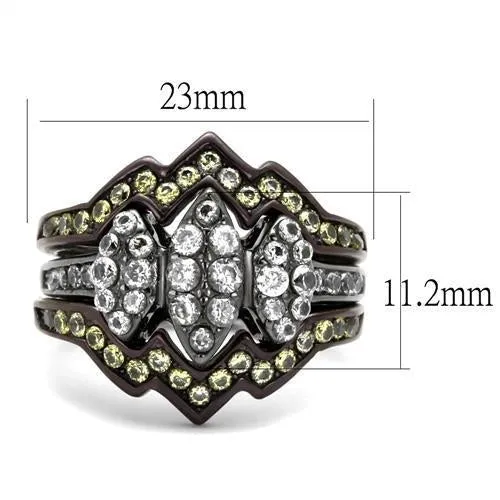 IP Light Black (IP Gun) & IP Dark Brown (IP coffee) Stainless Steel Ring with AAA Grade CZ in Clear for Women Style TK1869LJ