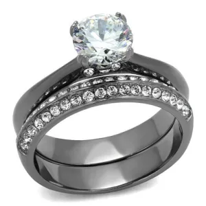 IP Light Black (IP Gun) Stainless Steel Ring with AAA Grade CZ in Clear for Women Style TK2797